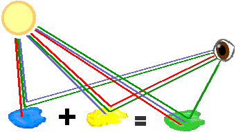Cyan and yellow mix together to make green